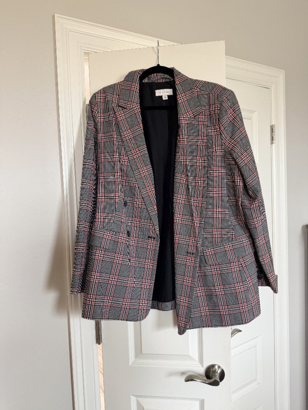 Free Assembly Oversized Plaid Blazer Women's XXL Black Red EUC